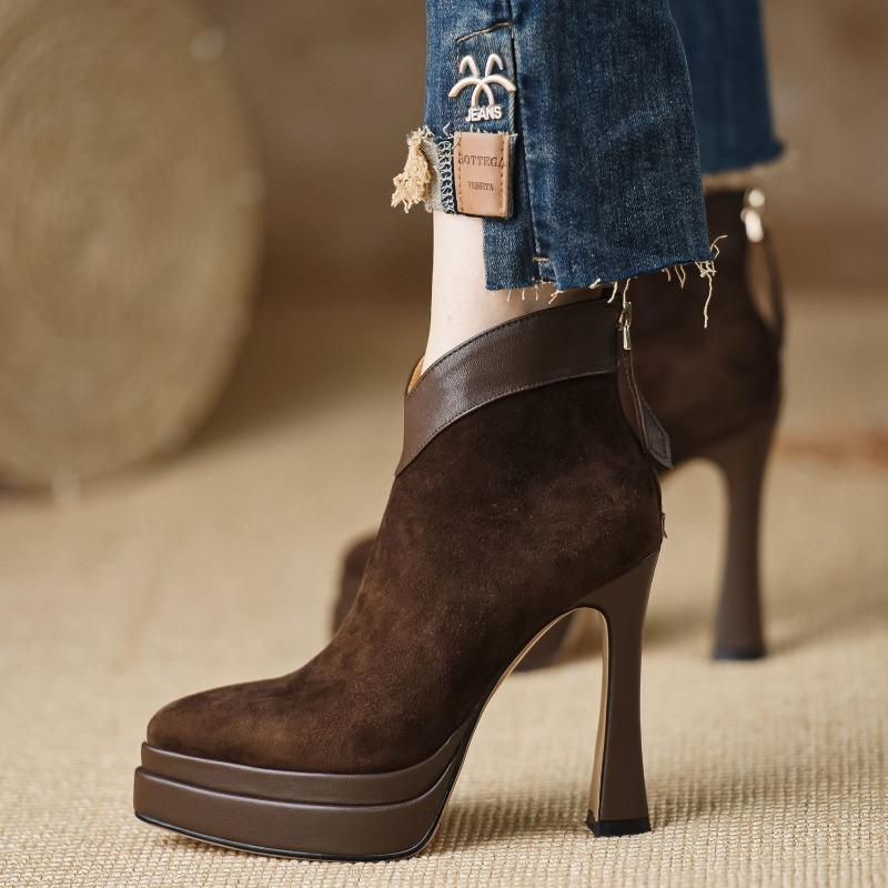 Elegant Women Ankle Boots Suede High Heels Shoes Sexy New Chunky Shoes Designer 2025 Winter Boots Woman Pumps