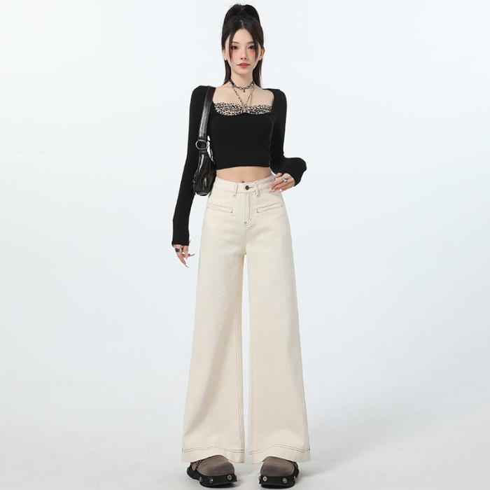 

Джинсы женские Весенние утягивающие брюки с высокой талией Широкие брюки для женщин Весенние широкие джинсы для женщин Весенняя индивидуальность Mouth 2XL