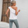 Sommer Damen Hosenträger Rüschen Breite Träger Einfarbig Tank Tops Trägerlos Einfache Schößchen Slash Tops