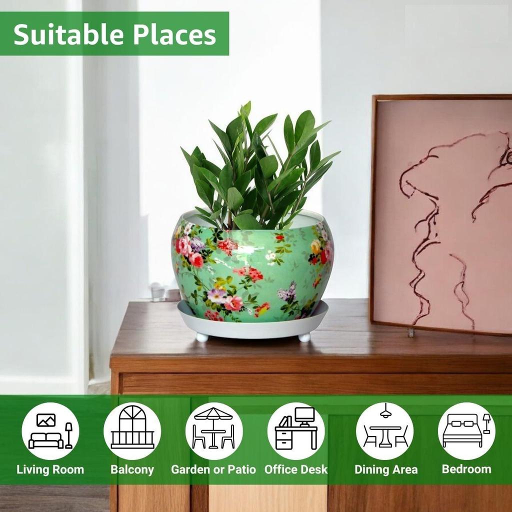 5 Inches, Lily Metal Plant Pot with Saucer Plate | Indoor Outdoor Home Decor Item for Garden Plants Flower, Balcony, Patio, Living Room, Garden