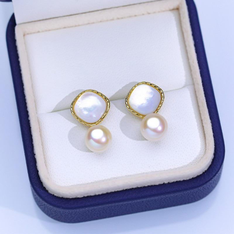 Natural Freshwater Pearl Stud Earrings S925 Sterling Silver Earrings Fritillary Zircon Pearl Earrings Light Luxury High Sense
