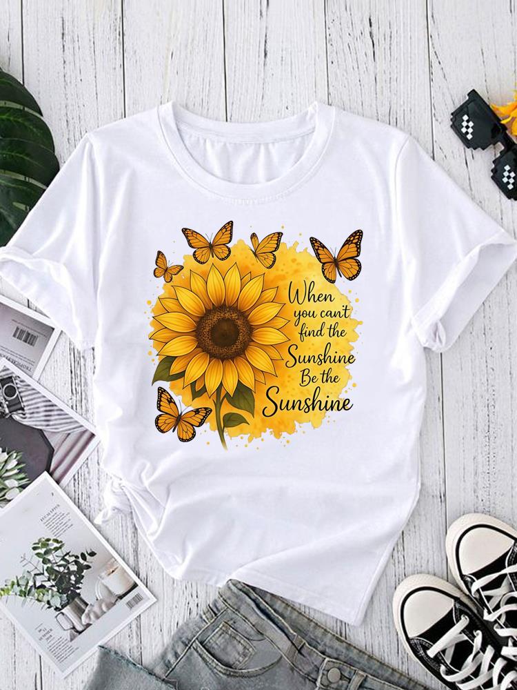 (Asian Size) flower sweet trend Women's Top T Clothing Print Short Sleeve T-shirts Fashion Female Casual O-neck Graphic Tee