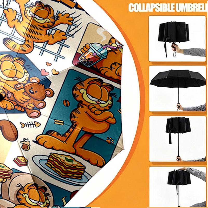 Personalisierter Garfield-Druckschirm mit individuellem Namen, Automatisches Öffnen und Schließen, Stabiler 8-Rippen-Rahmen, Für Pendeln, Camping, Wandern, Geburtstagsgeschenk