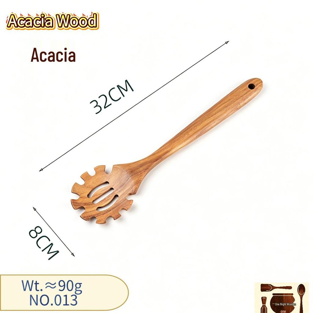Conjunto de Espátula e Colher de Madeira de Acácia - Colher de Teca Antiaderente e Escorredor de Macarrão