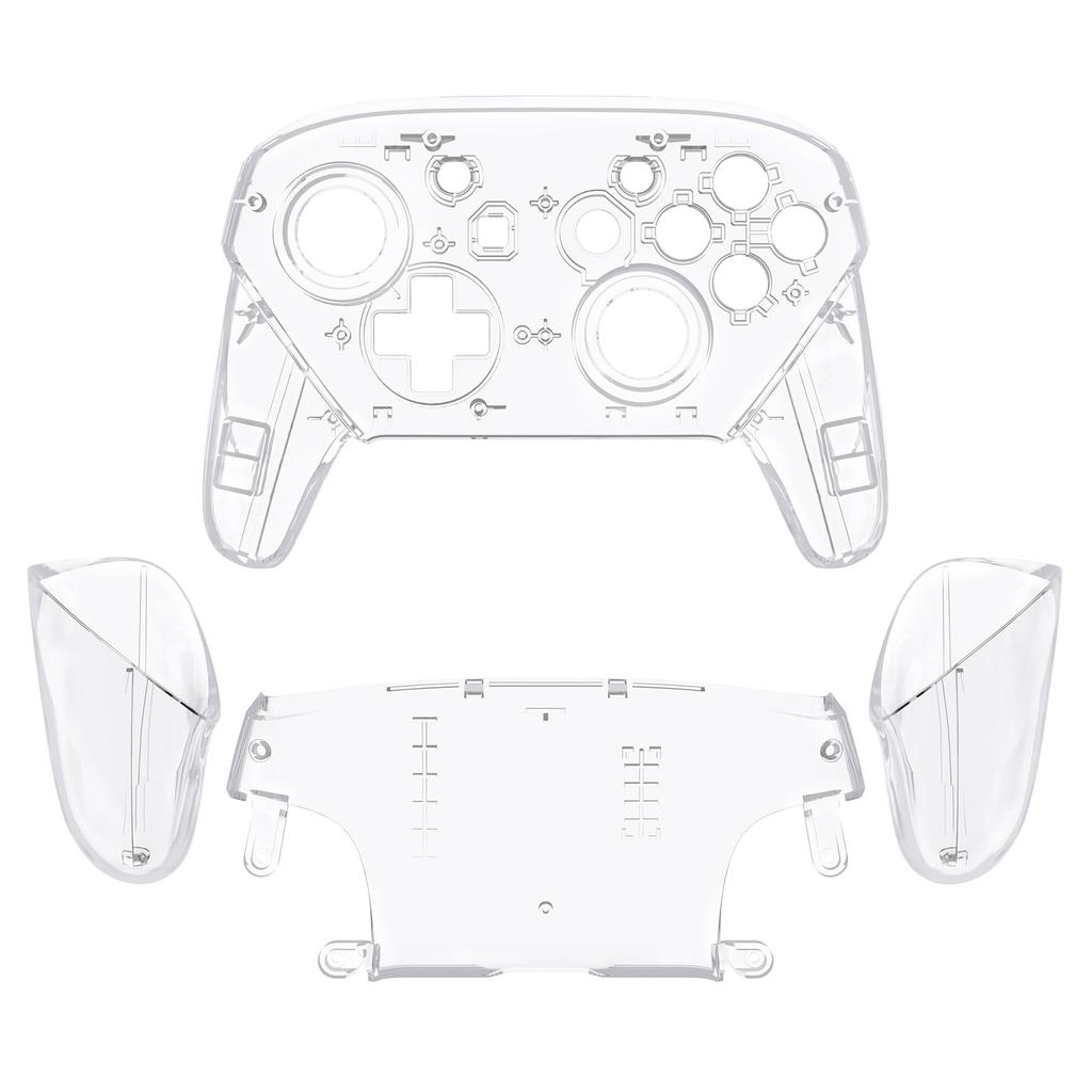 eXtremeRate Switch Pro Controller Faceplate Backplate Clear DIY Replacement Grip Housing Case Cover for Switch Pro Controller Clear Handle, -