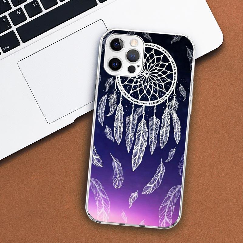 Retro Peří Lapač snů Pouzdro na telefon Pro Apple iPhone 11 12 13 15 14 Pro 7 XR X XS Max 8 Plus + Mini SE Vlastní potisk Měkké C