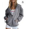 Felpa con cappuccio e zip lunga da donna, vestibilità larga, giacca casual con tasche