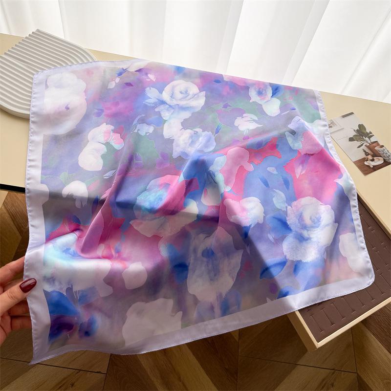 Atmospheric Wear Simulation Silk Printed Silk Scarf Small Square Scarf Premium Shawl Sunscreen Neck Scarf Headscarf Scarf