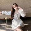Summer niche thin new smokescreen retro shoulder two wear tie-dye court dress popular