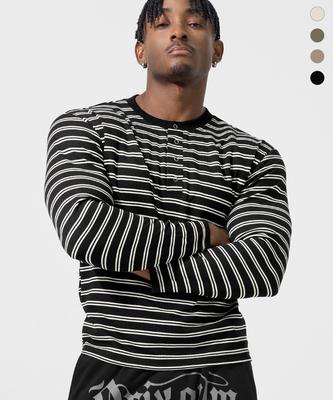 DRIX Stripe Muscle Fit Henley Neck Long Sleeve_4 Colors