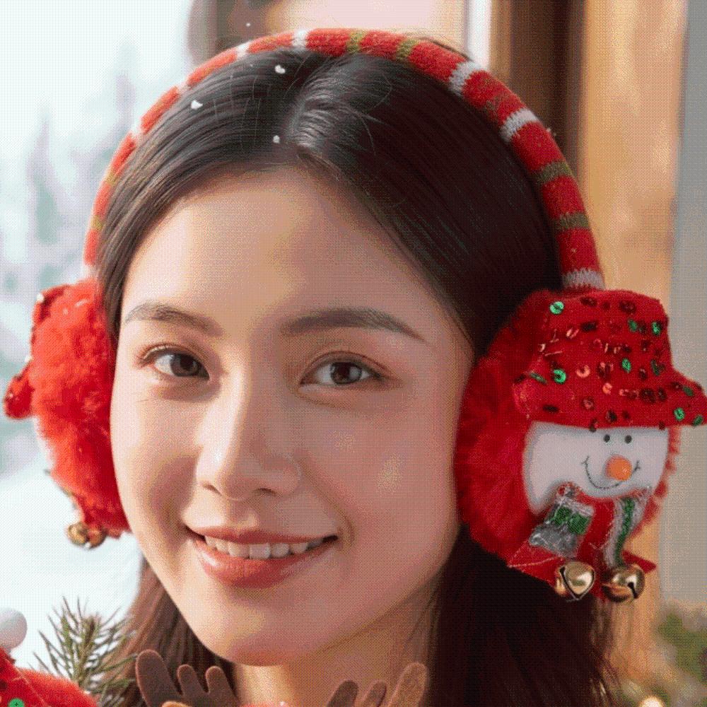 Sequin Detail Christmas Plush Earmuff Soft Fabric Cartoon Santa Headband Cute Lovers