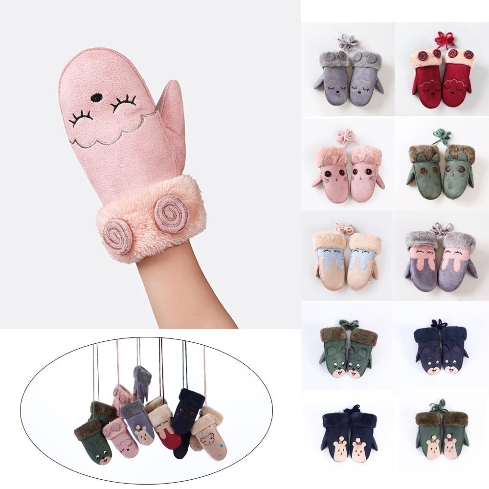 1 Paar Unisex Fäustlinge Verdickt Vollfinger Winter Warm Kinderhandschuhe Wildlederimitat Cartoon Tier