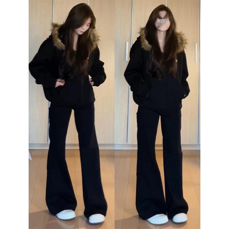 Womens Fur Collar Fleece Lined Sweatshirt - Oversized Korean Style AutumnWinter Baseball Jacket L 3259₽