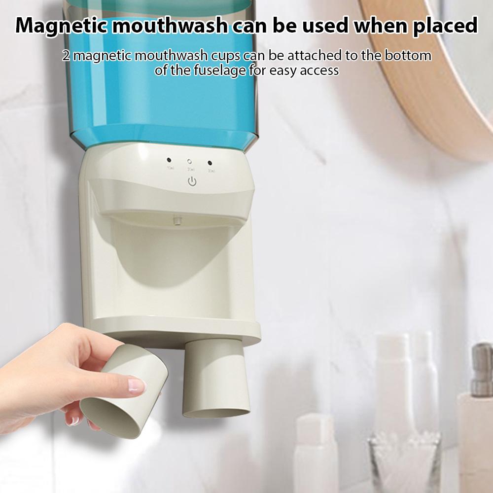 Automatic Mouthwash Dispenser Touchless Sensor Wall Mounted Mouthwash Dispenser with 2 Magnetic Cups 3 Dispensing S Waterproof Refilla
