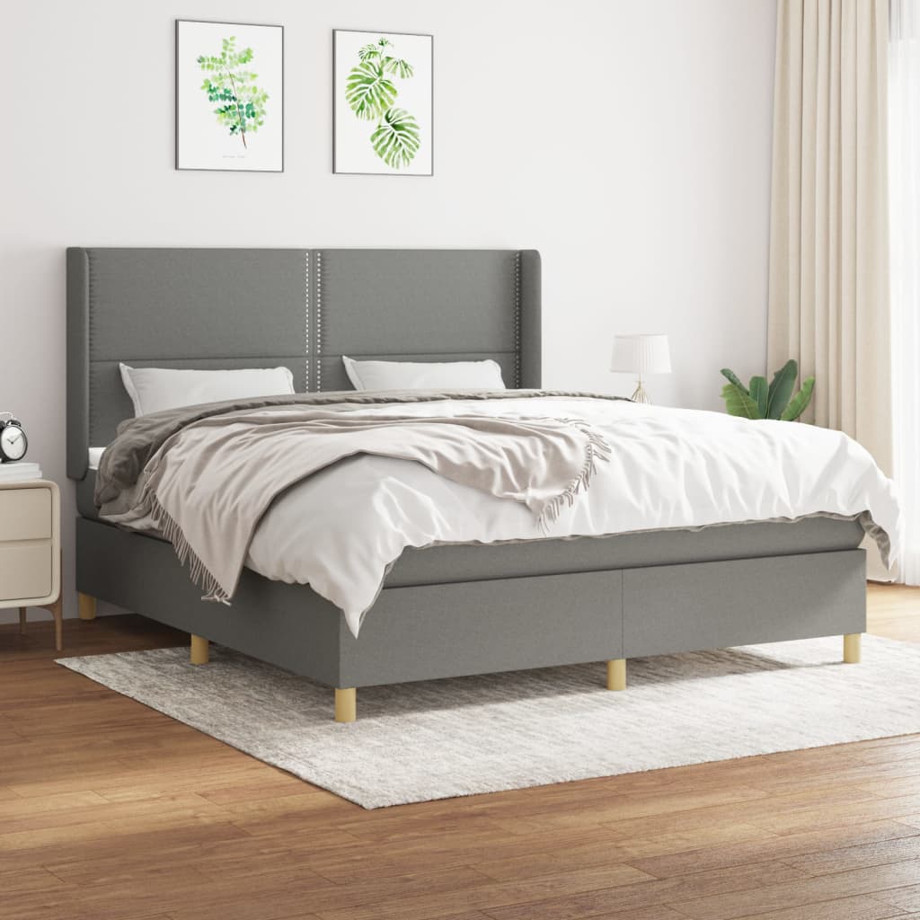 Box Spring Bed with Mattress Dark Gray 180 x 200 cm Fabric