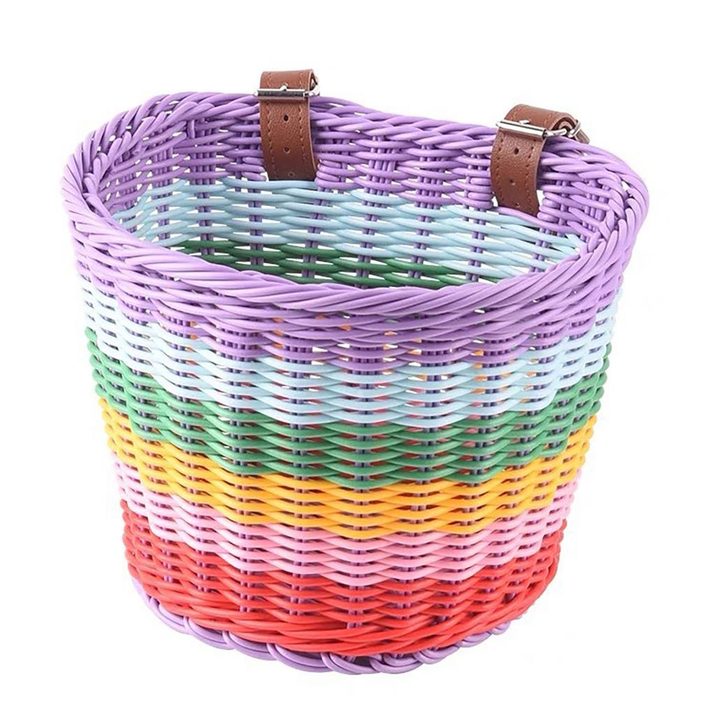 Front Bicycle Baskets For Kids Bike Handlebar Soft Wicker Handwoven Bike Basket Bag Rainbow Color Front Bicycle Panniers Decor