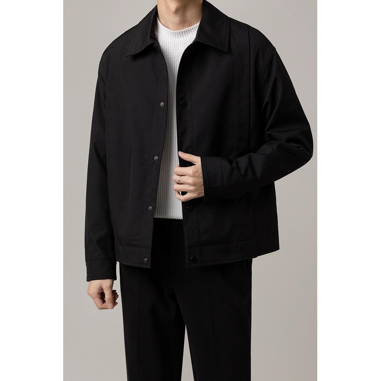 

Весенне-осенняя новая повседневная свободная короткая куртка, модный лацкан, мужской топ 3XL чёрный