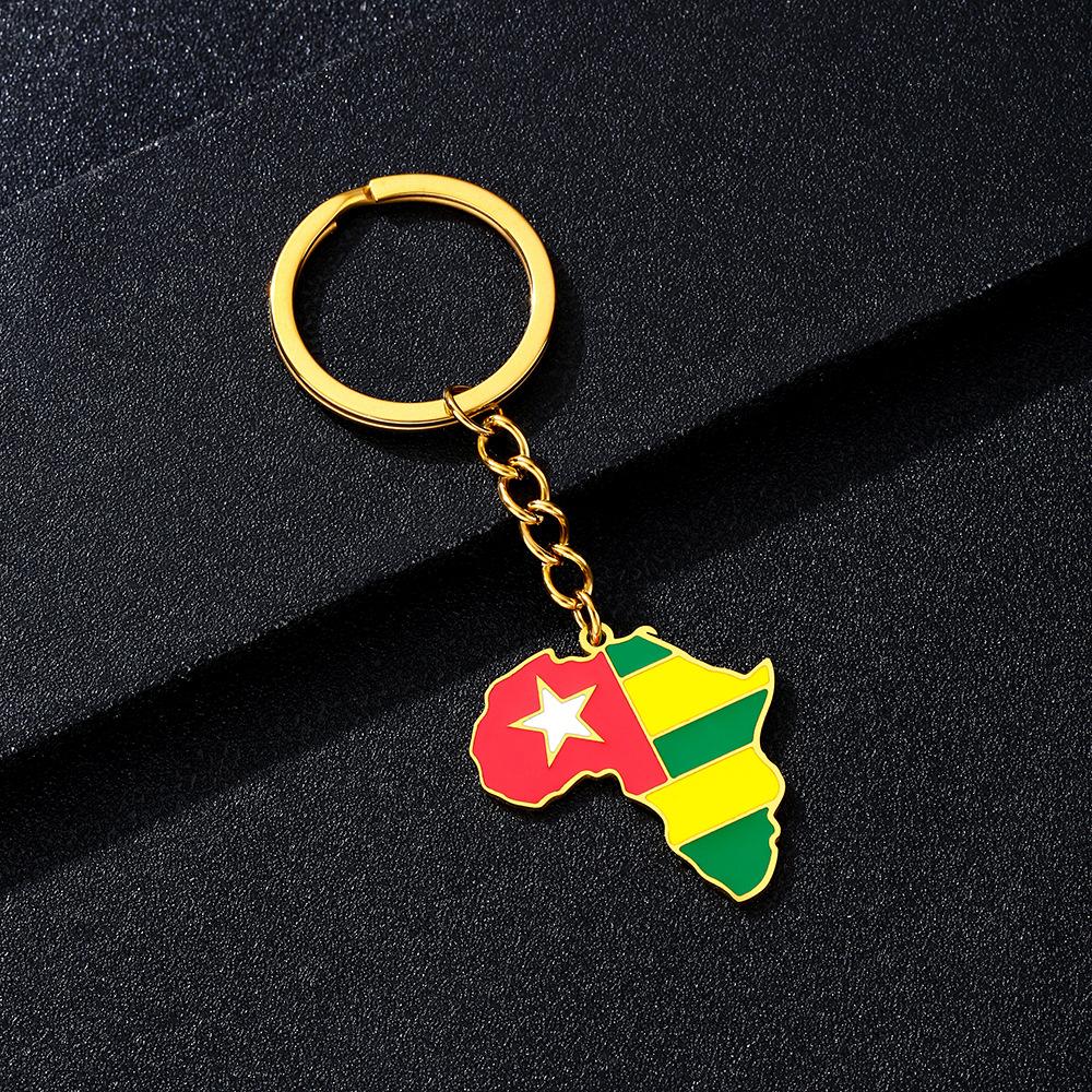 Portachiavi Premium in Acciaio Inossidabile con Ciondolo Mappa Bandiera Africa Ghana Nigeria Capo Verde Congo Uganda Regalo per Appassionati di Viaggi