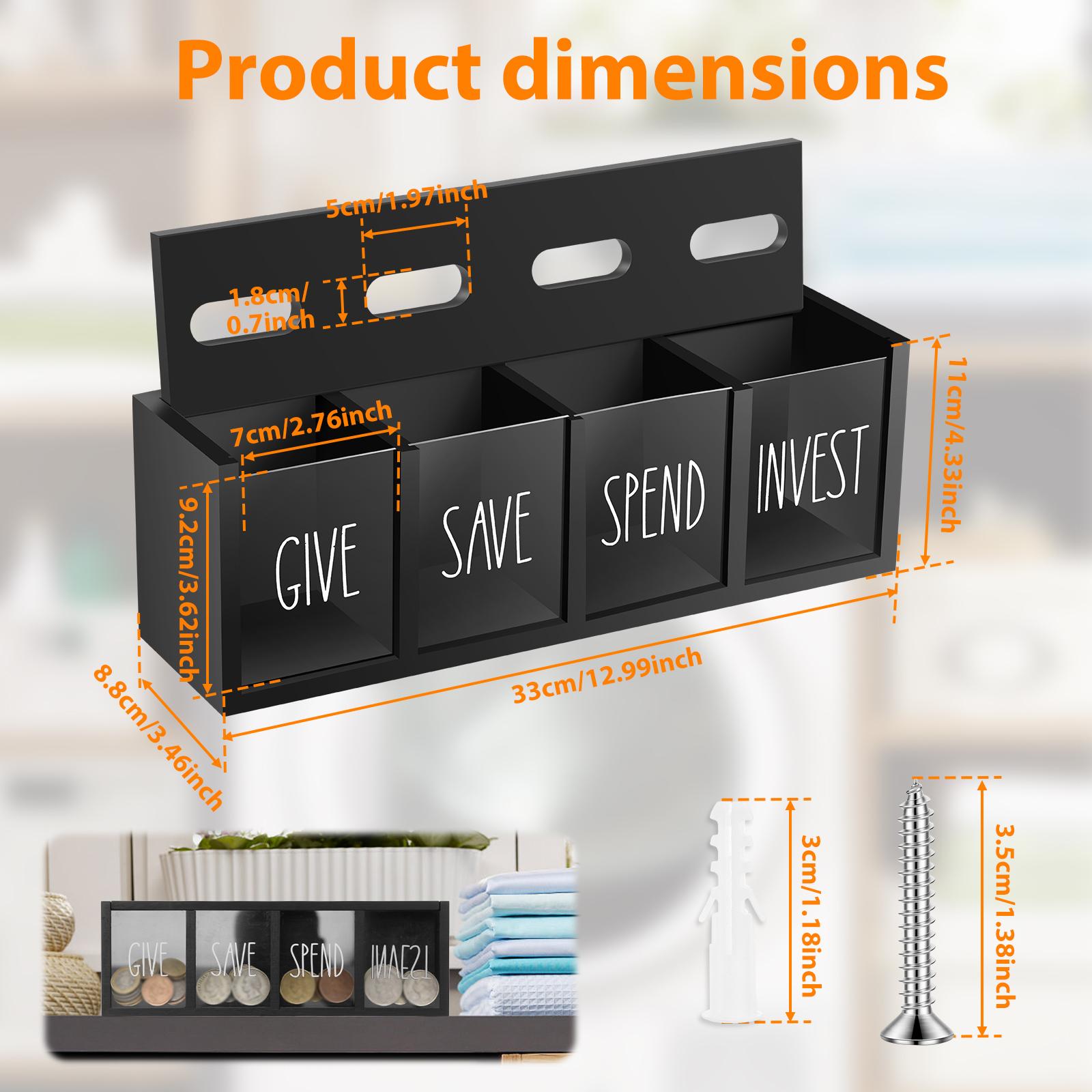 

4 Grids Give Save Spend Wooden Daily Cash Piggy Bank Wall-mounted Kid Save Spend Bank with Magnetic Lid Visualized Piggy Bank