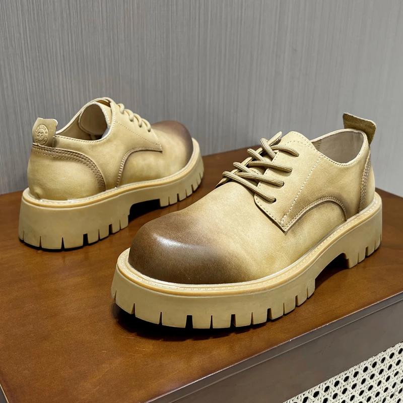 Luxusní pánské ležérní kožené boty v italském stylu protiskluzové šněrovací oxfordky módní silná podrážka kancelář business řízení mokasíny