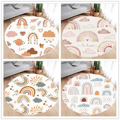 Niedlicher Cartoon Regenbogen Druck Rundteppich Waschbare Runde Fußmatte Wohnzimmer Badezimmer Küche Teppich Heimdekoration Yogamatte