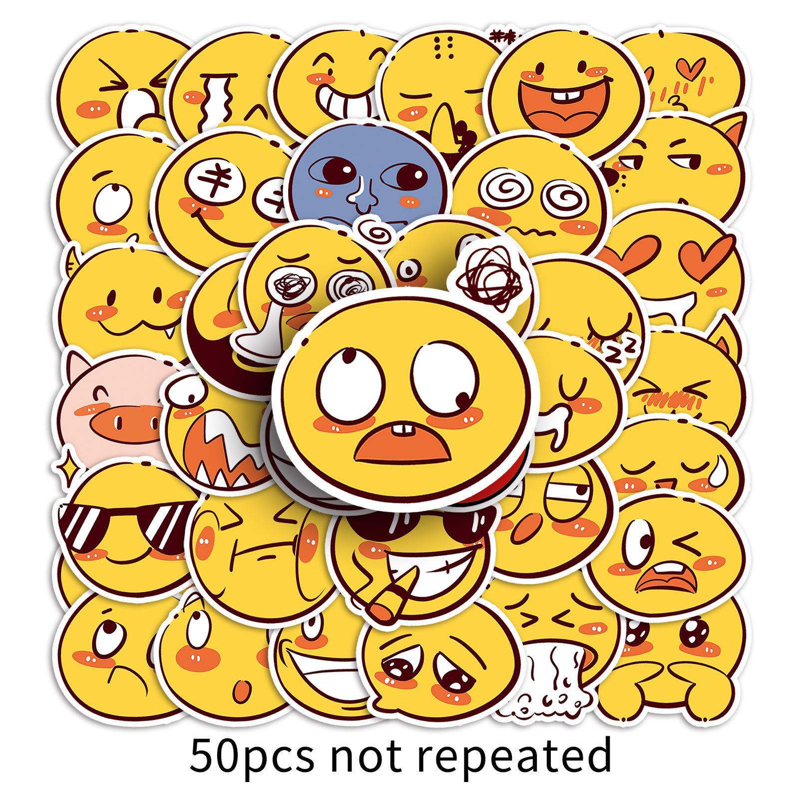 50 Cartoon Emoji Stickers: Waterproof, Funny, Decorative for Laptops, Cups, and Diaries