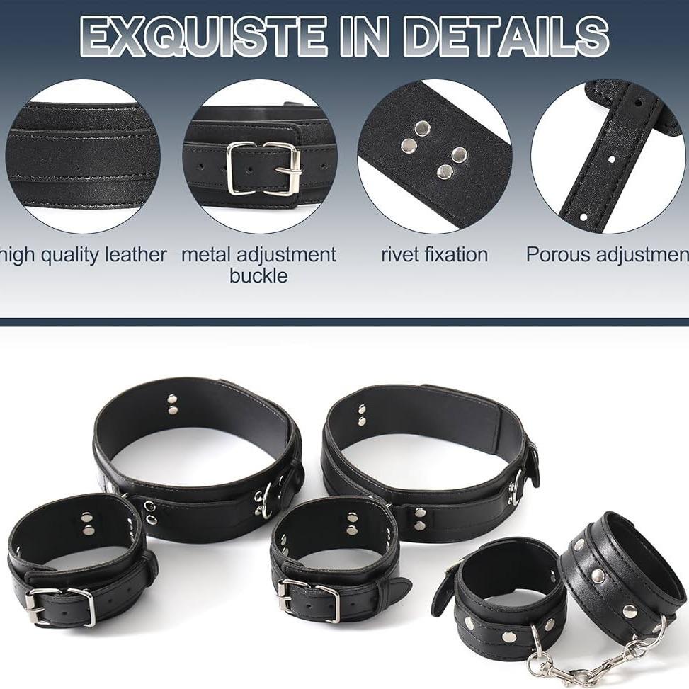 Adult Erotic Bondage Restraints: Leather Handcuffs & Thigh Straps for SM Training