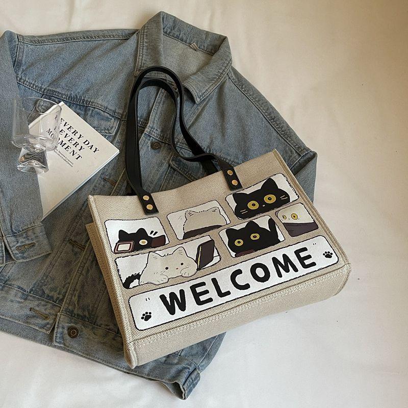 

Сумка Женская Холщовая Осенне-Зимняя Повседневная Класс Мультяшная Black