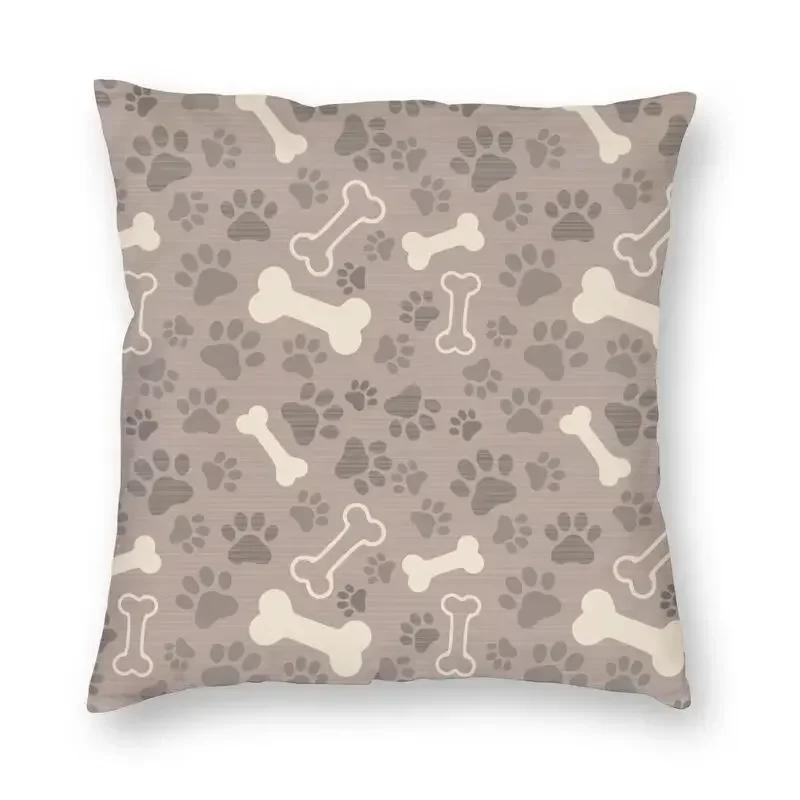 Love Dog Paws And Bones Pattern Throw Pillow Cover With Short Plush Print For Living Room Sofa Decoration Cushion Cover