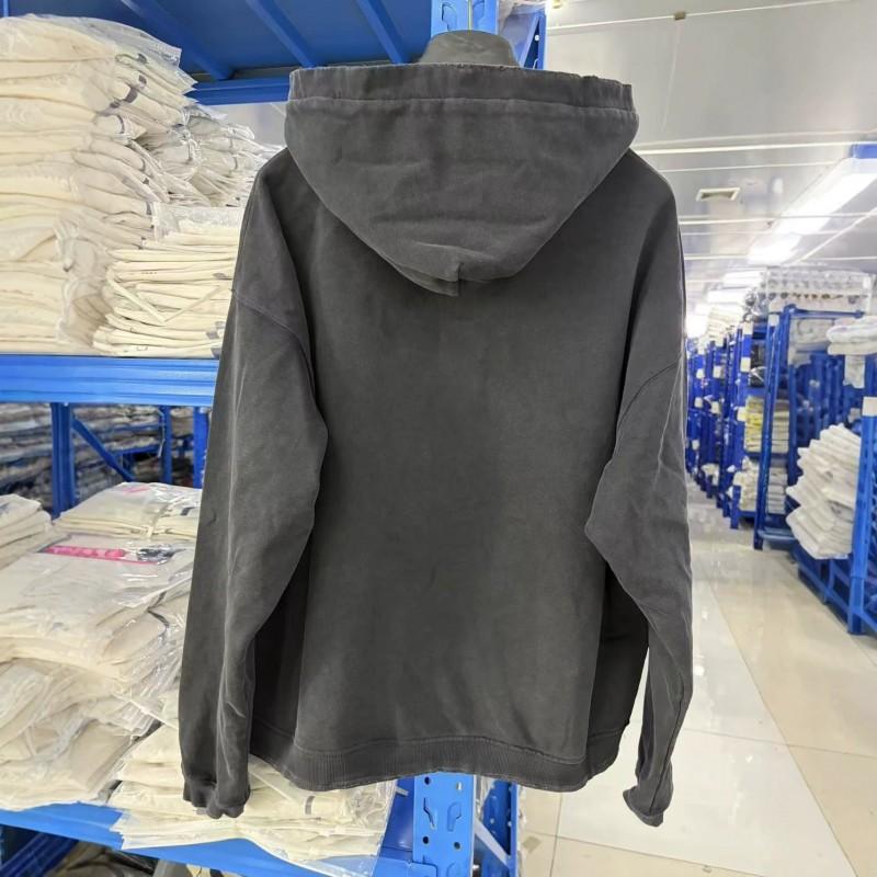 Felpa con cappuccio oversize da uomo con finitura nero lavato, stampa grafica effetto invecchiato, cotone pesante, streetwear
