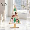 Desktop Christmas Ornament Wooden Tabletop Tree Decor, Hollow Xmas Ornament, Farmhouse Winter Holiday Accents Centerpiece for Party Home Decoration,