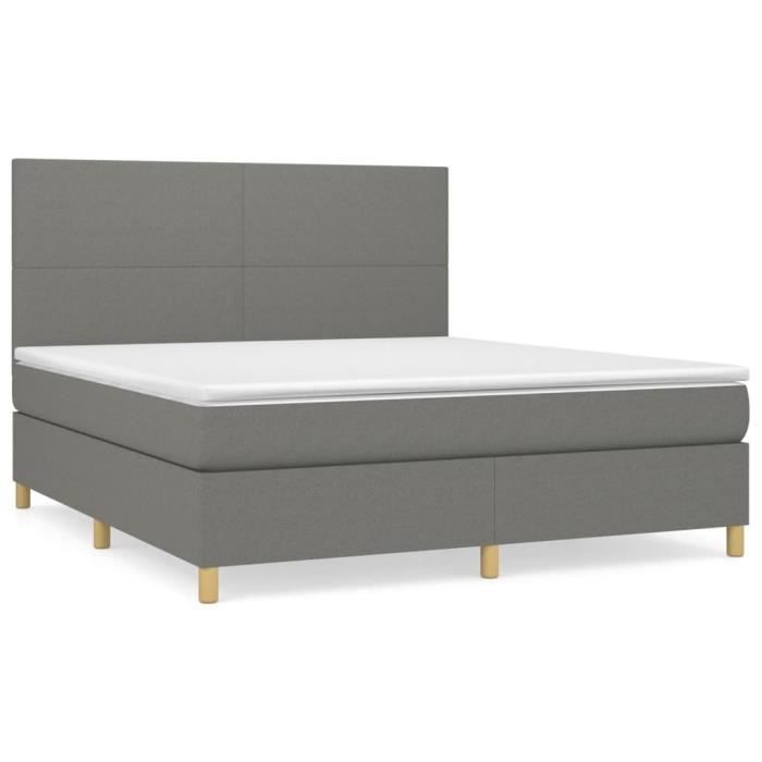 3142186 vidaXL Lit à sommier tapissier avec matelas Gris foncé 160x200cm Tissu