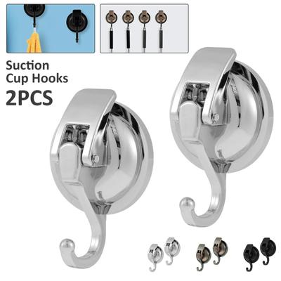 2Pcs Suction Cup Hooks Without Punching Heavy-Duty Easy To Install Bathroom Shower Organization Chrome-Plated