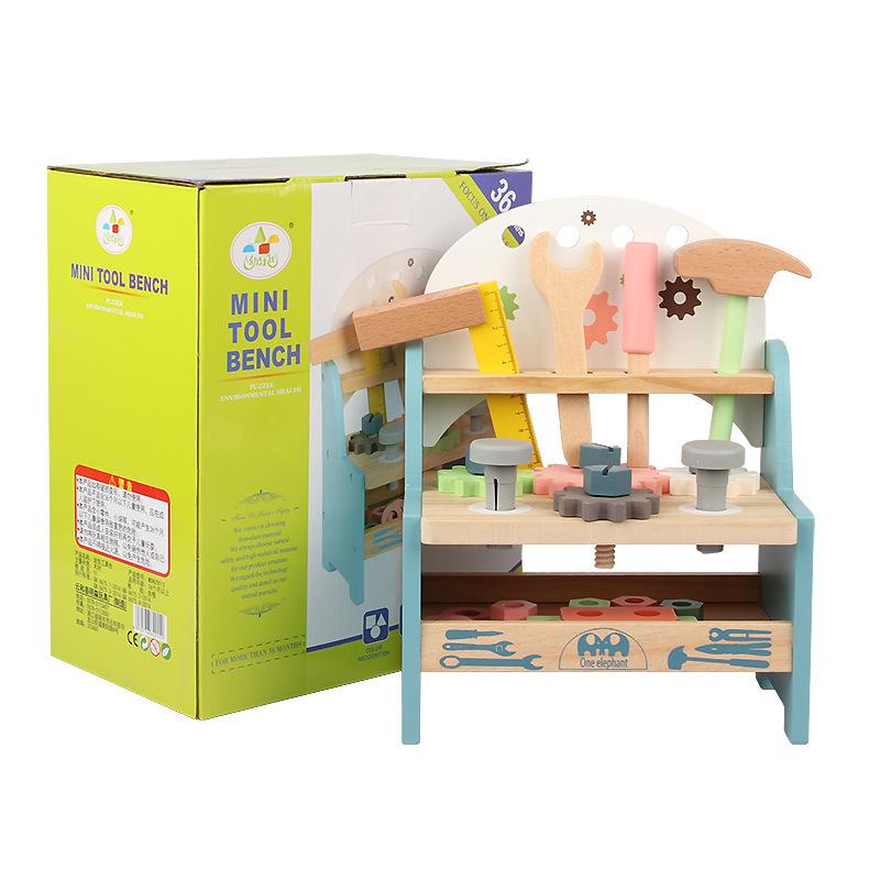 Children's Wooden Tool Box: Educational Workbench Toy for Boys with Simulation Repair, Screw, Nut Disassembly & Assembly Activity.