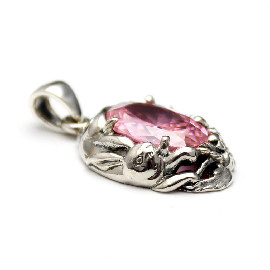Rabbit, Cherry Blossom, Sterling Silver 925 Pendant Top - Oriental Vibrations