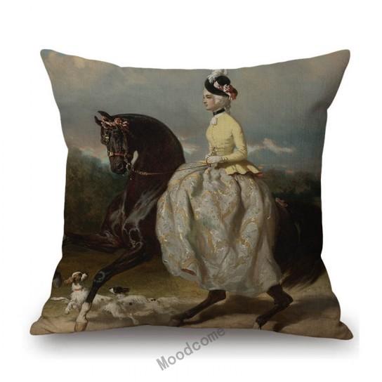 Royal Ancient European Elegant Madame Lady Princess Family Party Portrait Oil Painting Decorative Pillow Sofa Cushion Cover