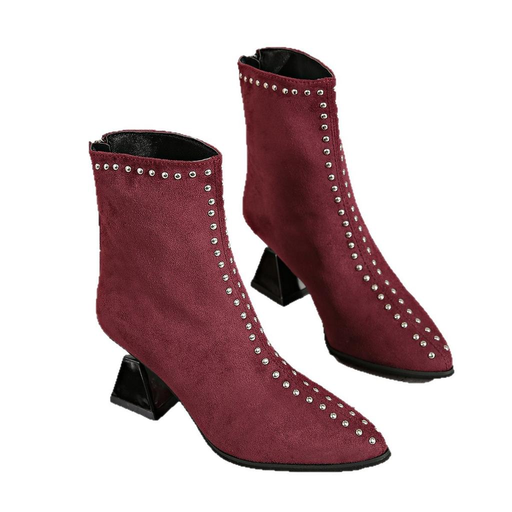 French short boots thin boots women's autumn and winter suede pointed high heel thin single boots and ankle boots