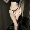 Pearl Massage Open Crotch Thong: Transparent Embroidery Low Waist T-Pant Lingerie