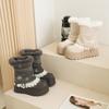 Winter Fashion~ Vintage Snowflake Embroidery Splicing Lace Strap Snow Boots Round Head Platform Cotton Boots