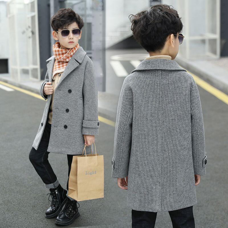 Children's Medium-Thick Wool Coats; Fall/Winter Boys' Quilted Wool Trench Coats