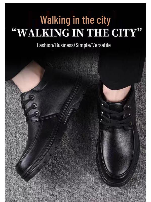 Men's Winter High-Top Cotton Boots: Warm Velvet-Lined Casual Shoes for Middle-Aged and Elderly.