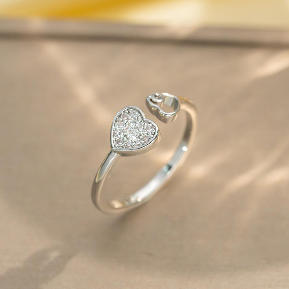 Korean Version of Light Luxury Design Full Diamond Inlaid Zircon Ring Women's Opening Adjustable Ring Internet Celebrity Fashion Accessories