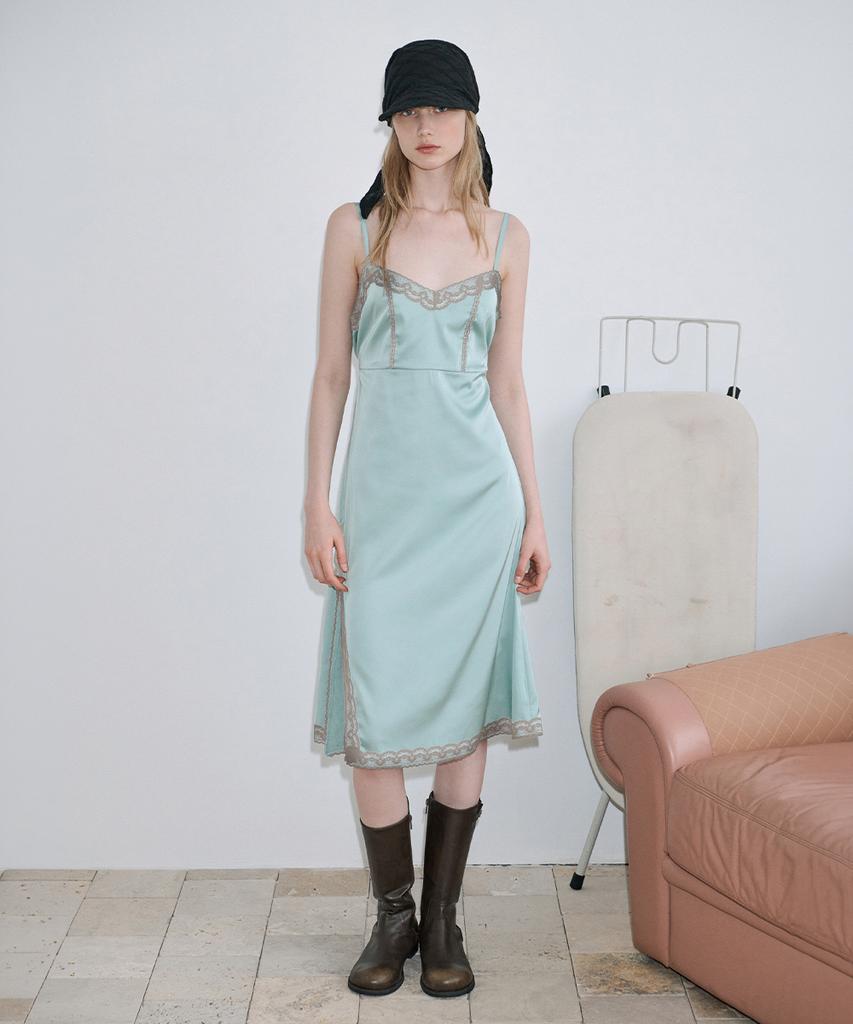 Sinun Satin Lace Ribbon Onepiece (Moss Green)