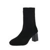 Spring Autumn Elastic Sock Ankle Boots for Women Square Toe Heeled Booties Trend 2025 Large Size Warm New In Woman Short Shoes