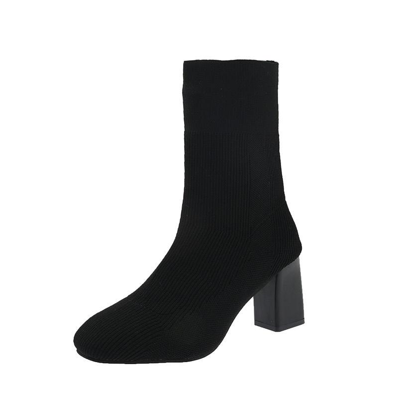 Spring Autumn Elastic Sock Ankle Boots for Women Square Toe Heeled Booties Trend 2025 Large Size Warm New In Woman Short Shoes