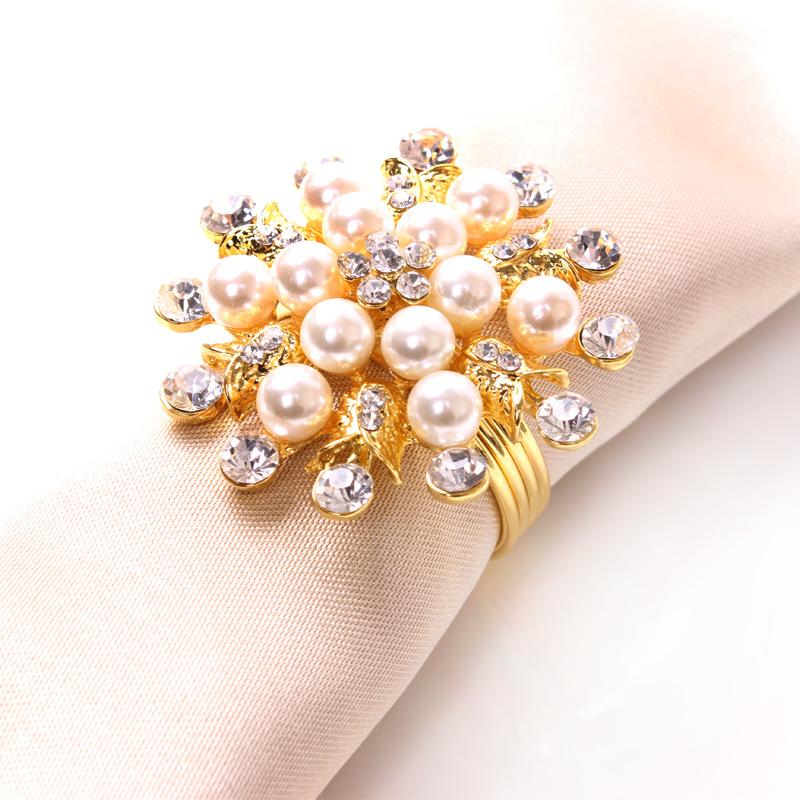20PCS SHSEJA Hotel Napkin Ring Napkin Holder Round Flower Pearl Napkin Buckle Christmas Wedding Party Napkin Circle Decoration