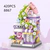 Panda Pet Coffee Ice Cream Flower House Appliance Dessert Shop Store Street View Food House Building Blocks Model Kids Toy