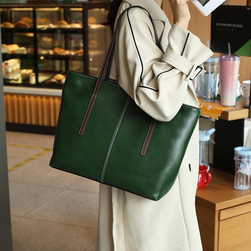 

Сумка-тоут из натуральной кожи, женская, большая вместимость, винтажная сумка через плечо, женская сумка для поездок на работу, большая сумка через плечо под мышкой зелёный