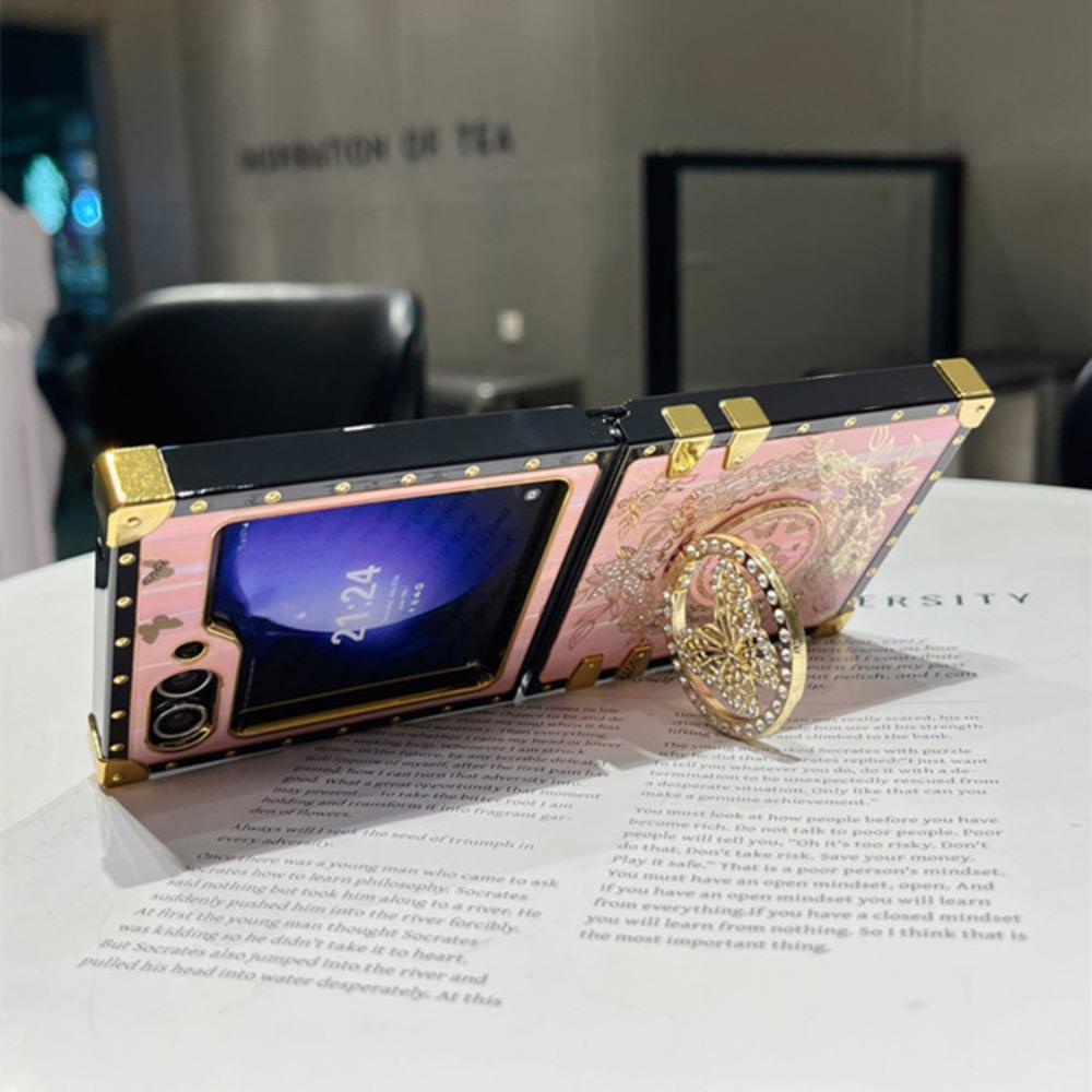

Luxury Bling Glitter Aurora Butterfly Stand Phone Case For Samsung Galaxy Z Flip 6 5 4 3 Flip6 Flip5 Flip4 Flip3 5G Holder Cover Galaxy Z Flip 5