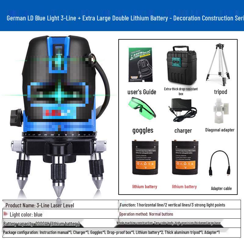 High Precision Outdoor Laser Level with Automatic 2, 3, or 5 Green/Blue Light Lines